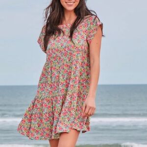 NATURAL LIFE Floral Mini Dress in Pink, Green, Yellow